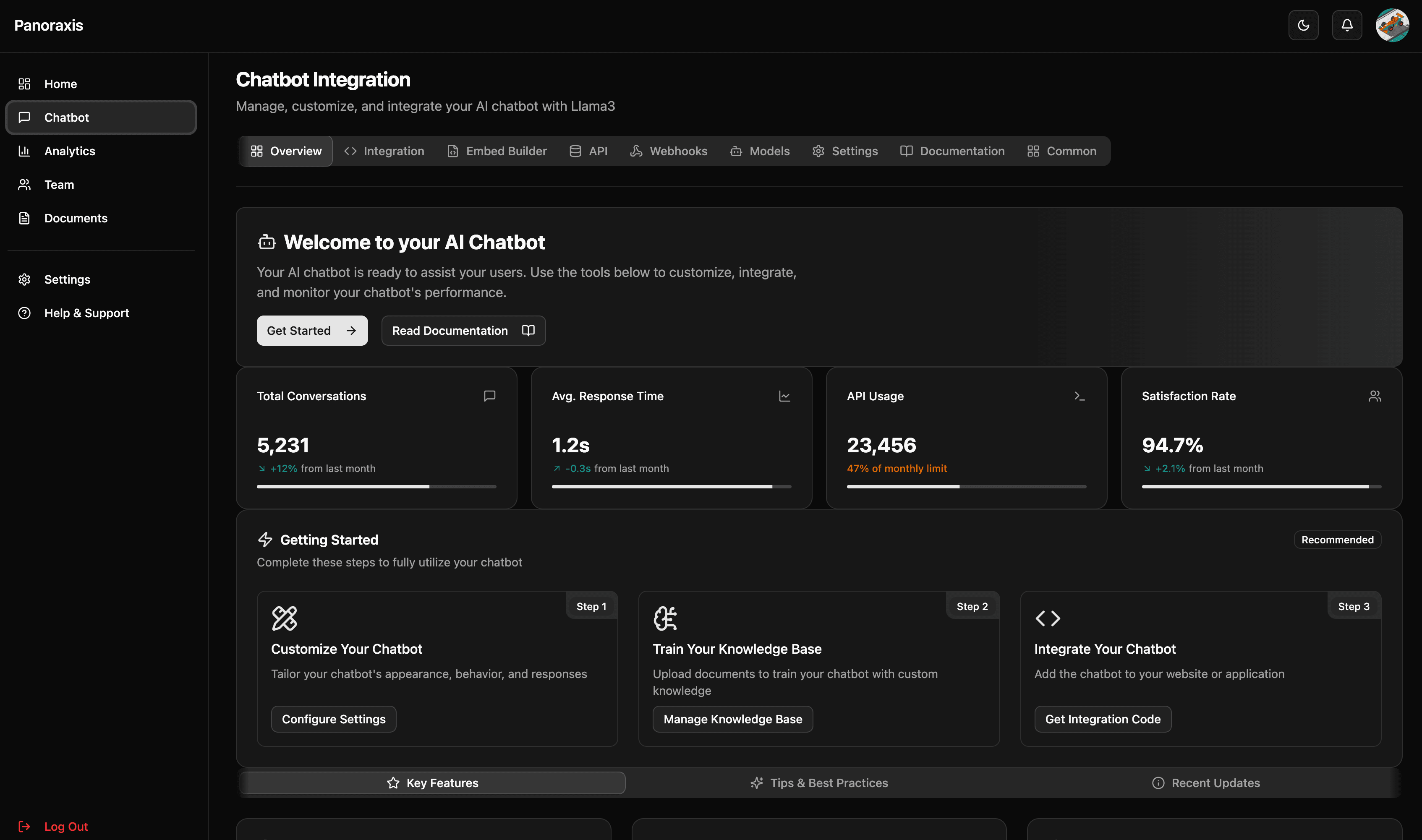 AI chatbot conversation flow in dark mode